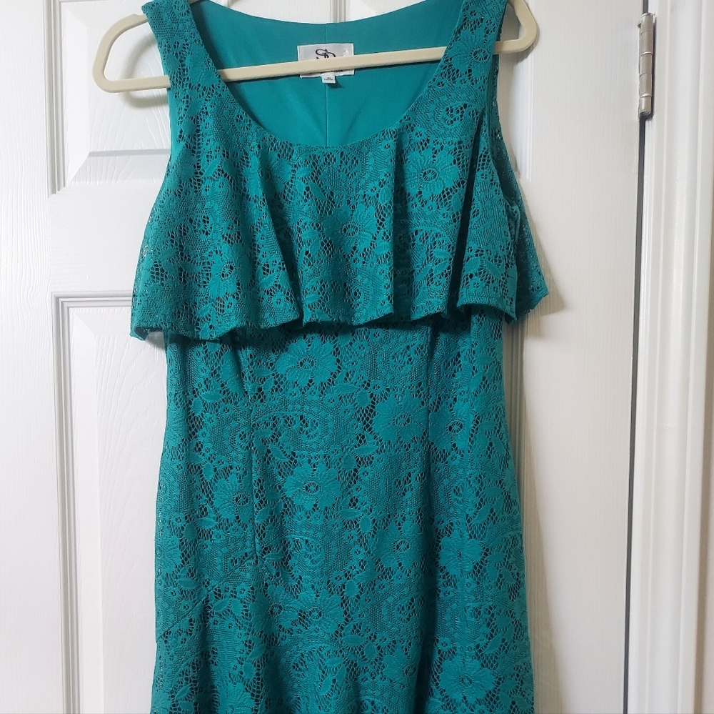 SD Collection Teal Strapless Lace Dress